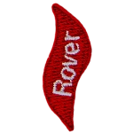 Rover is stitched onto a red flame.