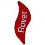 Rover is stitched onto a red flame.
