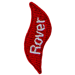 Rover is stitched onto a red flame.