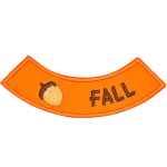 This rounded rocker has an acorn followed by the word Fall.