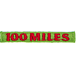 The number 100 Miles are stitched in red on a green background.