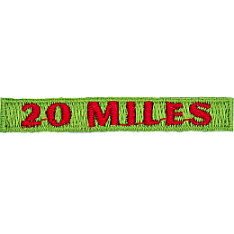 The number 20 Miles are stitched in red on a green background.