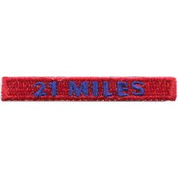 The words 21 miles are in blue on a red rectangle. 
