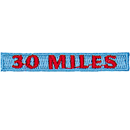 The number 30 Miles are stitched in red over a light blue background.