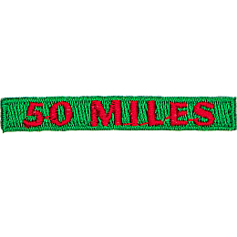 The number 50 Miles are stitched in red on a green background.