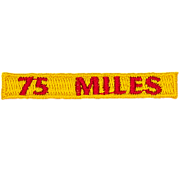 The number 75 Miles are stitched in red on a yellow background.