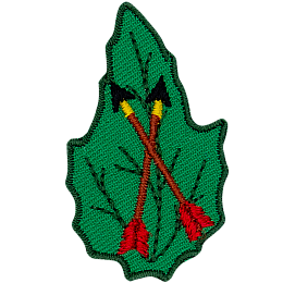 Two arrows crossed over each other on a green leaf.