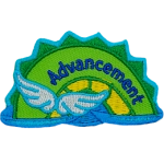 The middle hump of a sea serpent showcases a set of wings to symbolize advancement.