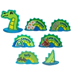 A green sea serpent with a yellow belly snakes its way through the water.