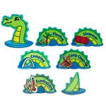 A green sea serpent with a yellow belly snakes its way through the water.