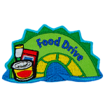 The hump of a green and yellow sea serpent. The words Food Drive are on the hump and non-perishables are on the bottom left.