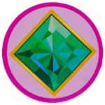 An emerald gemstone on a pink background.