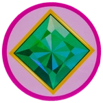 An emerald gemstone on a pink background.