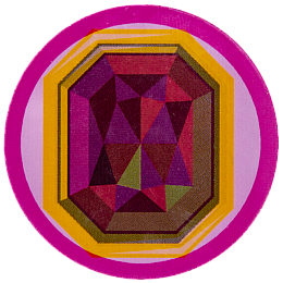An ruby gemstone on a pink background.