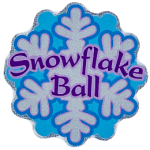 The words Snowflake Ball are on a white snowflake.