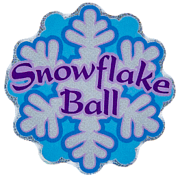 The words Snowflake Ball are on a white snowflake.