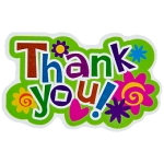 The words Thank You on a shiny sticker.