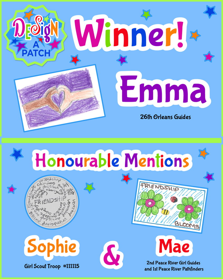 winner Emma and her patch with two hands joined to form a heart