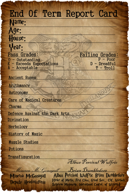 An end of term report card template.