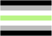 Seven horizontal bars make up the agender pride flag. The colours go black, grey, white, green, white, grey, and black.