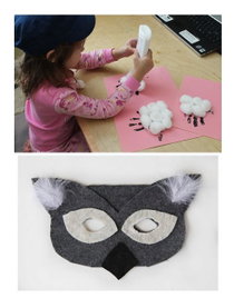 A koala mask and sheep made from cotton balls.