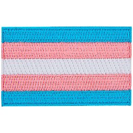 The transgender pride flag displays blue, pink, and white horizontal stripes.