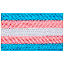 The transgender pride flag displays blue, pink, and white horizontal stripes.