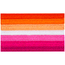 The lesbian pride flag displays horizontal stripes of various tones of red, orange, white, and pink.