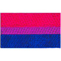 The bisexual pride flag is comprised of 3 horizontal bars with a wide top and bottom bars (pink and blue) and a narrow purple bar in the middle.