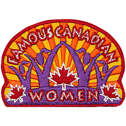 A group of women reach upwards with maple leaves below and the word famous Canadian women.