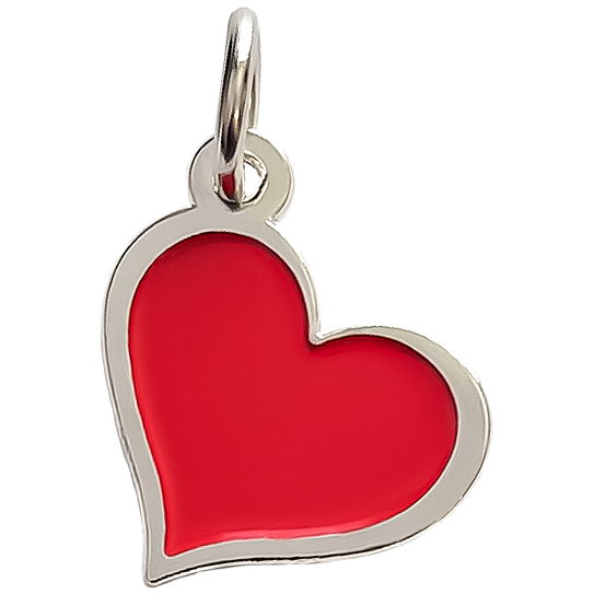 A beautiful red heart has been turned into a decorative metal charm.