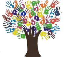 A tree made from handprints.