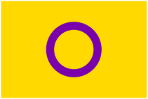 The intersex pride flag consists of a purple ring in the center of a yellow background.