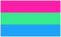 The polysexuality pride flag is comprised of three horizontal bars: pink, green, and blue.