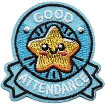 The words Good Attendance above and below a smiling star.