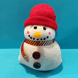 A snowman made from a sock.