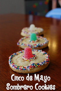 Sombrero cookies made with a candy as the top of the hat.